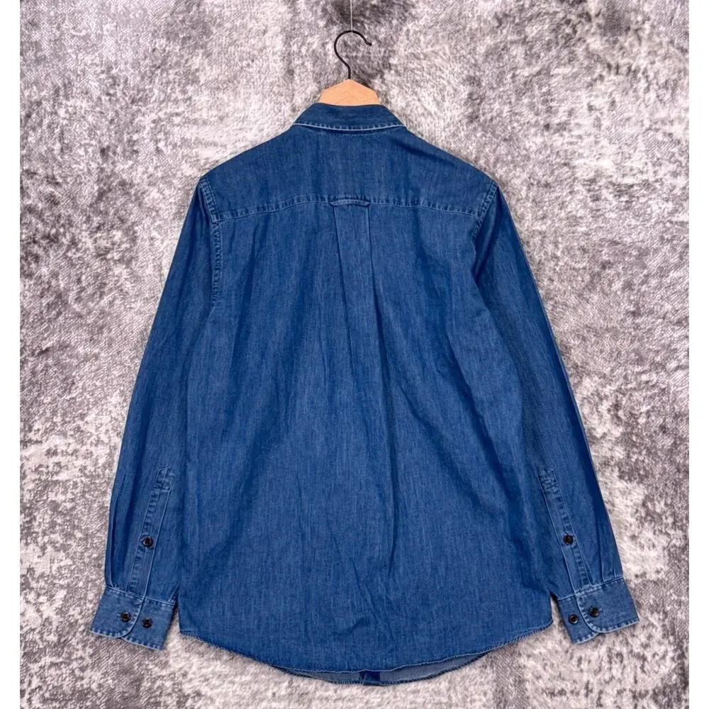 New Orvis Denim Shirt Small Mens Classic Fit Blue Work Shirt Long Sleeve
